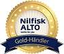 Nilfisk ALTO Gold-Händler Abzeichen, das die Auszeichnung und Qualität des Händlers in der Reinigungstechnik symbolisiert.